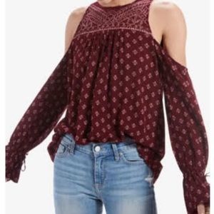 Lucky Brand Burgundy Maroon Cold Shoulder Blouse